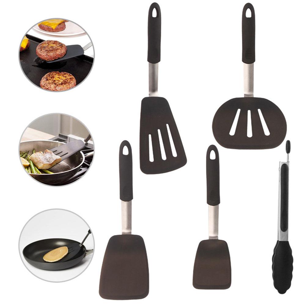 Silicone Metal Spatula Heat Resistant Non-stick Kitchen Cooking Shovel Turner Cooking Utensil Heat Resistant Kitchen Pastry Tool
