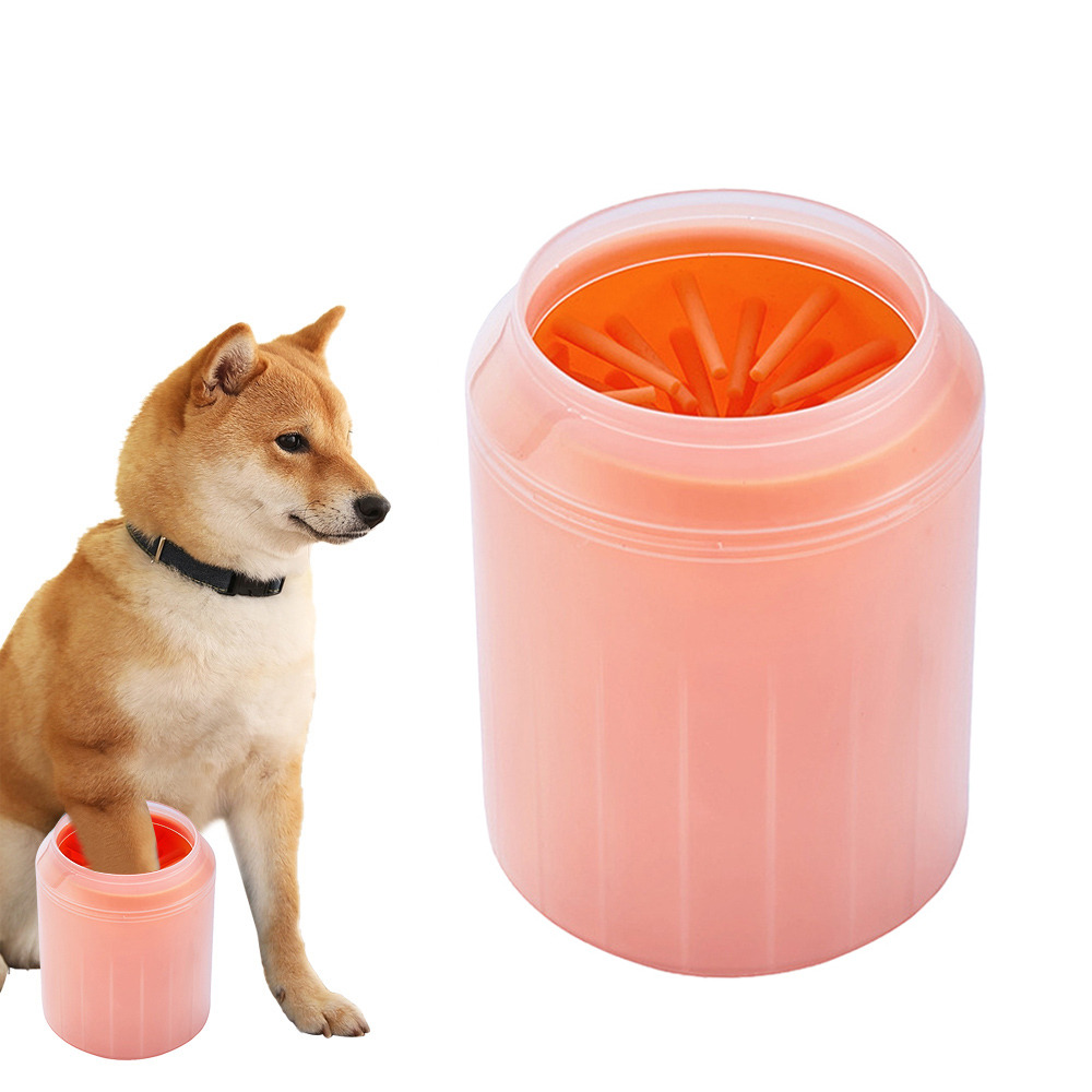 Nettoyeur de pattes pour animaux de compagnie, piston de pattes, tasse de nettoyage des pieds en Silicone souple, brosse de nettoyage des pattes portables pour chats et chiens, fournitures pratiques pour la maison, 3 tailles: M / Orange