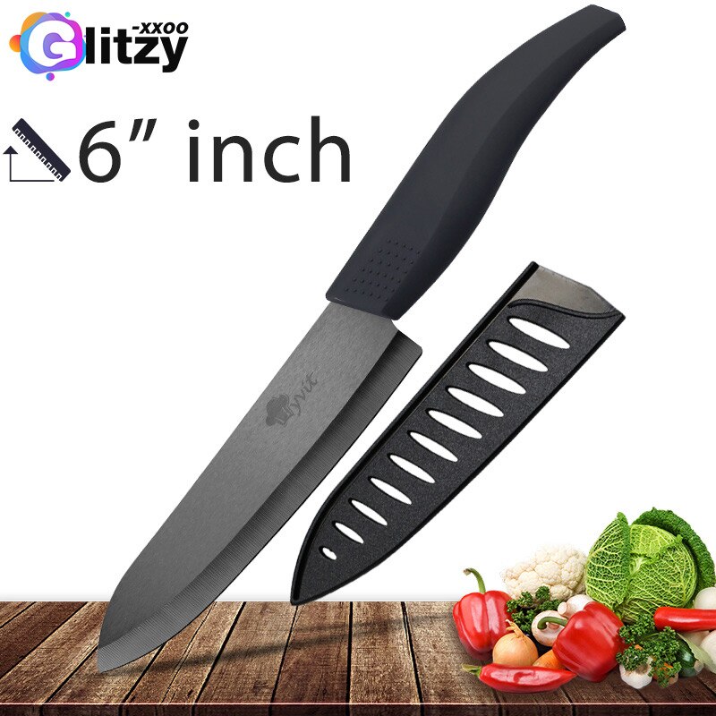 Ceramic Knife 6 5 4 3 inch Kitchen Chef Knives Zirconia Black Blade Utility Slicing Paring Fruit Vegetable Meat Cutter Tool: 6 INCH BLACK