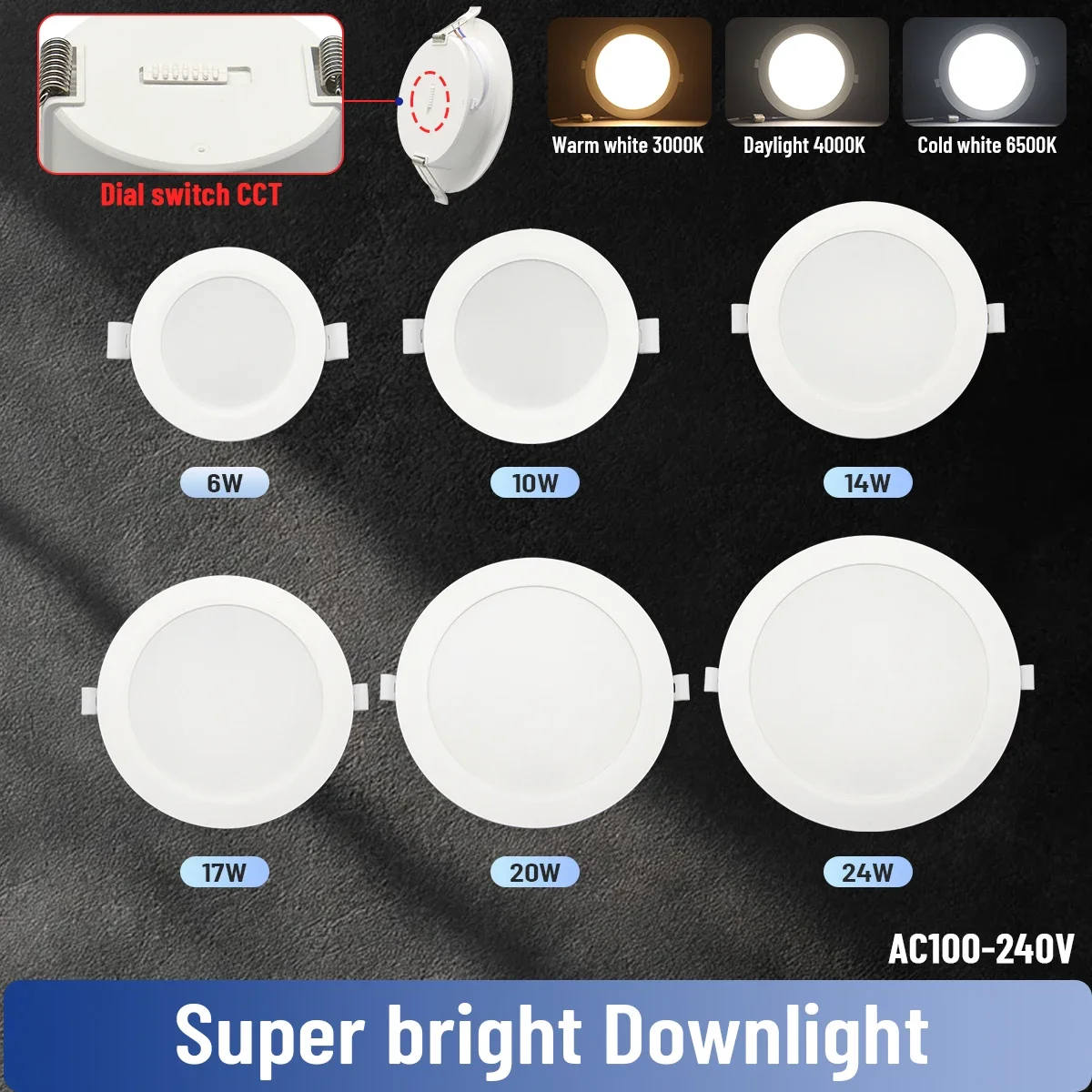 4 stuks draaischakelaar cct led downlight 100-240v 3000k 4000k 6500k plafondlamp 6w-24w inbouw ronde paneellamp binnenverlichting