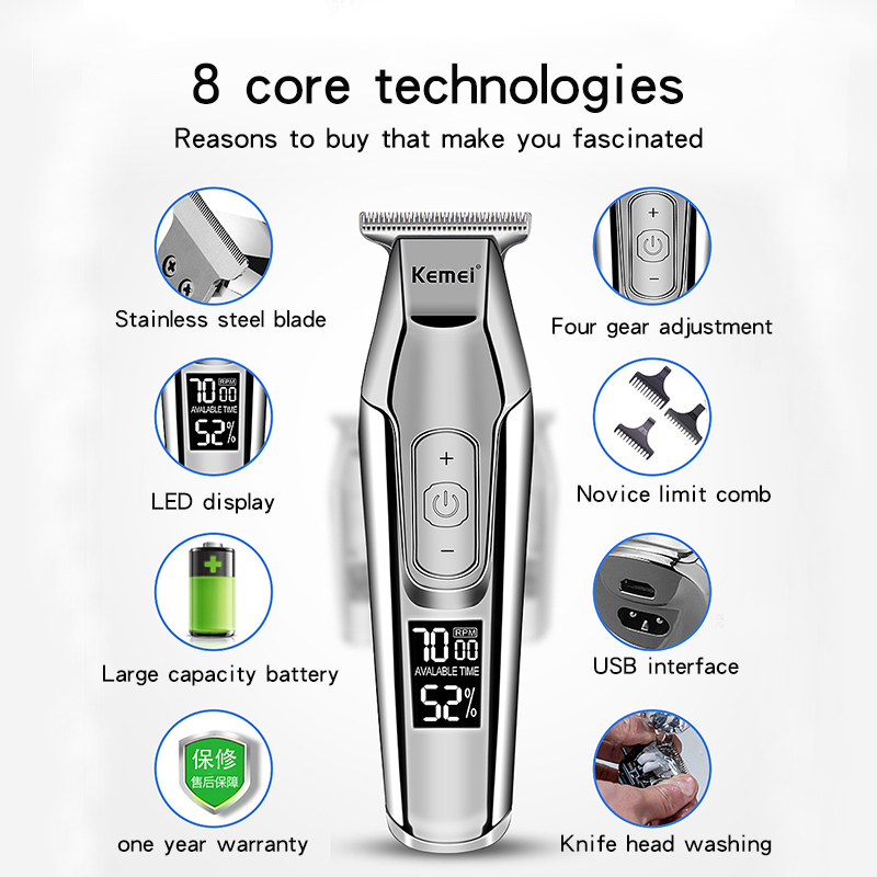Kemei Professionele Mannen Tondeuse Lcd-scherm Digitale Elektrische Trimmer Tondeuse Scheerapparaat Snijden Tondeuse Scheermes