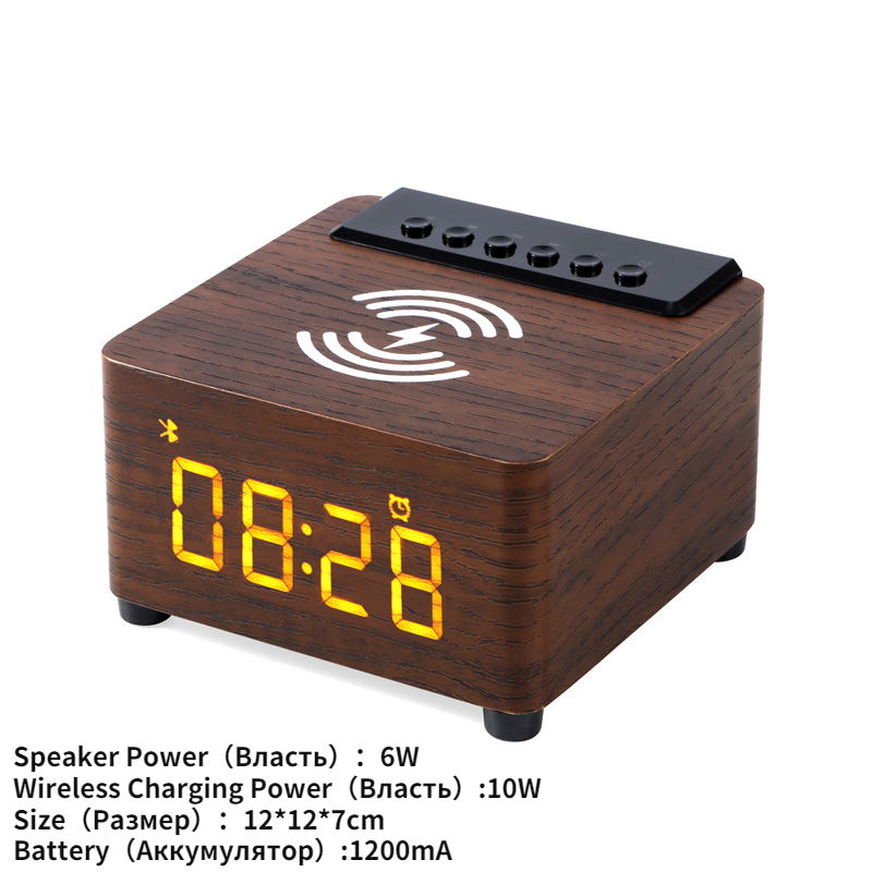 Wekker Houten Draadloze Bluetooth 5.0 Speaker Snelle Draadloze Oplader Surround 3D Stereo Boombox Met Subwoofer Sound Box: Brown wood grain