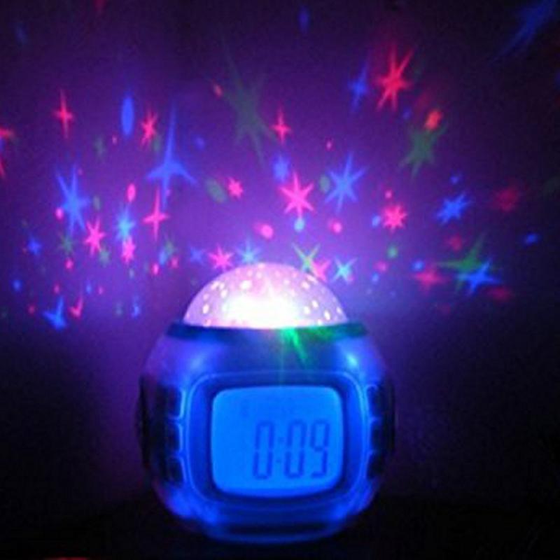 Bedroom Kids Music LED Starry Sky Night Digital Glowing Alarm Clock Temperature Display Electronic Clock Kid Baby Christmas