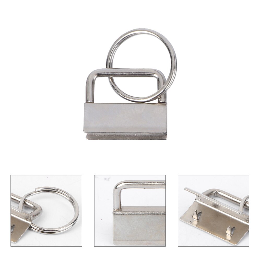 50Pcs Diy Stof Sleutelhanger Fob Polsbandje Met Key Ring Voor Lanyard Bagage Riem Accessoires (25Mm, zilver)