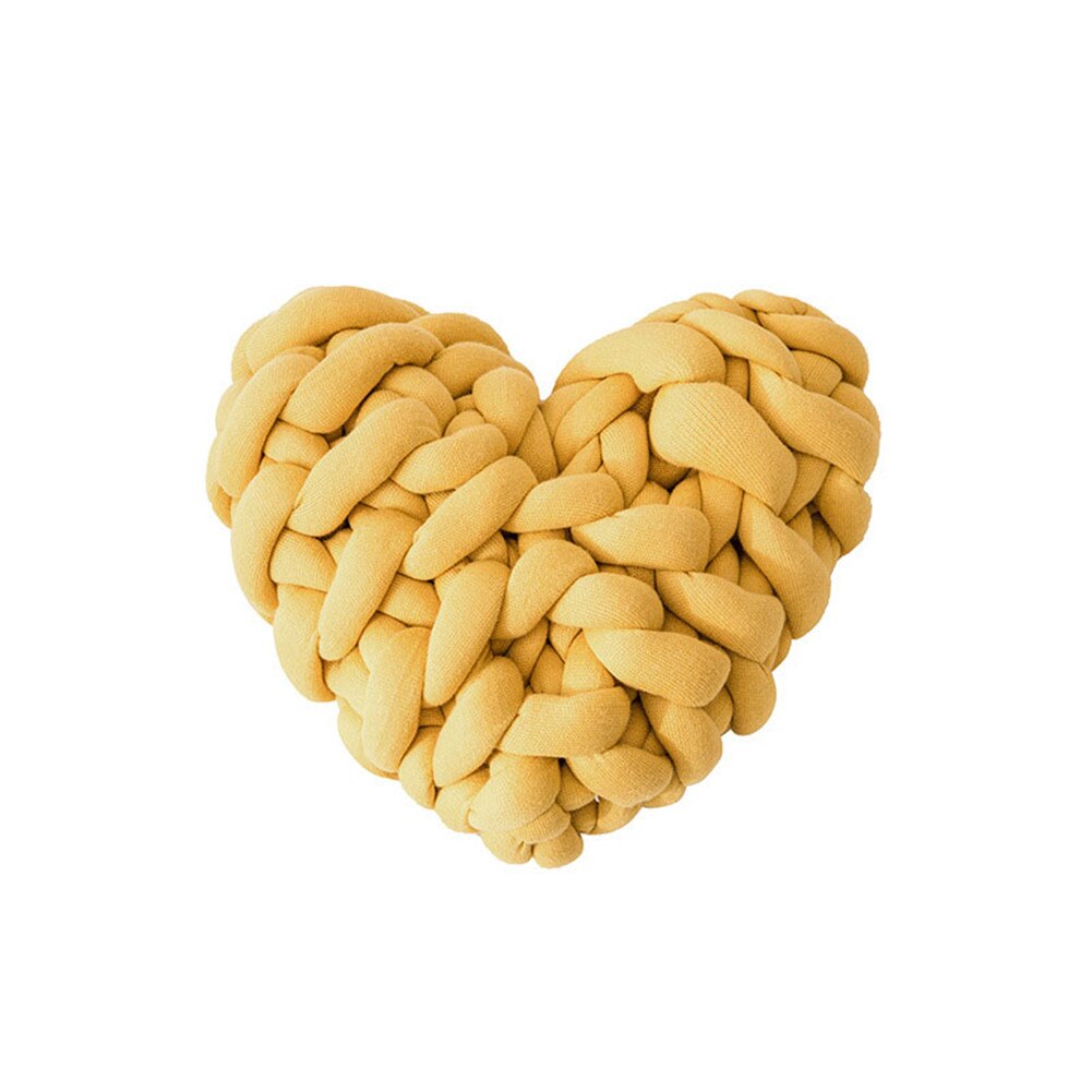 Handgemaakte Weave Knoop Kussen Hartvormige Macaron Kleur Kussen Decor Thuis PI669: Yellow