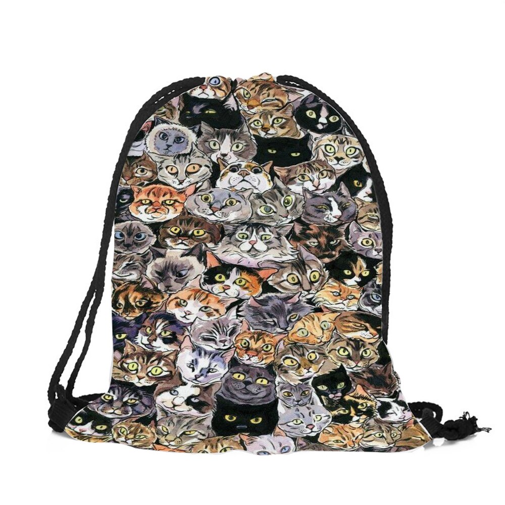 Populares bolsos con cordón para dibujo de huesos de gatito para niños y niñas, mochilas escolares, morrales de viaje, bolso de hombro: 001