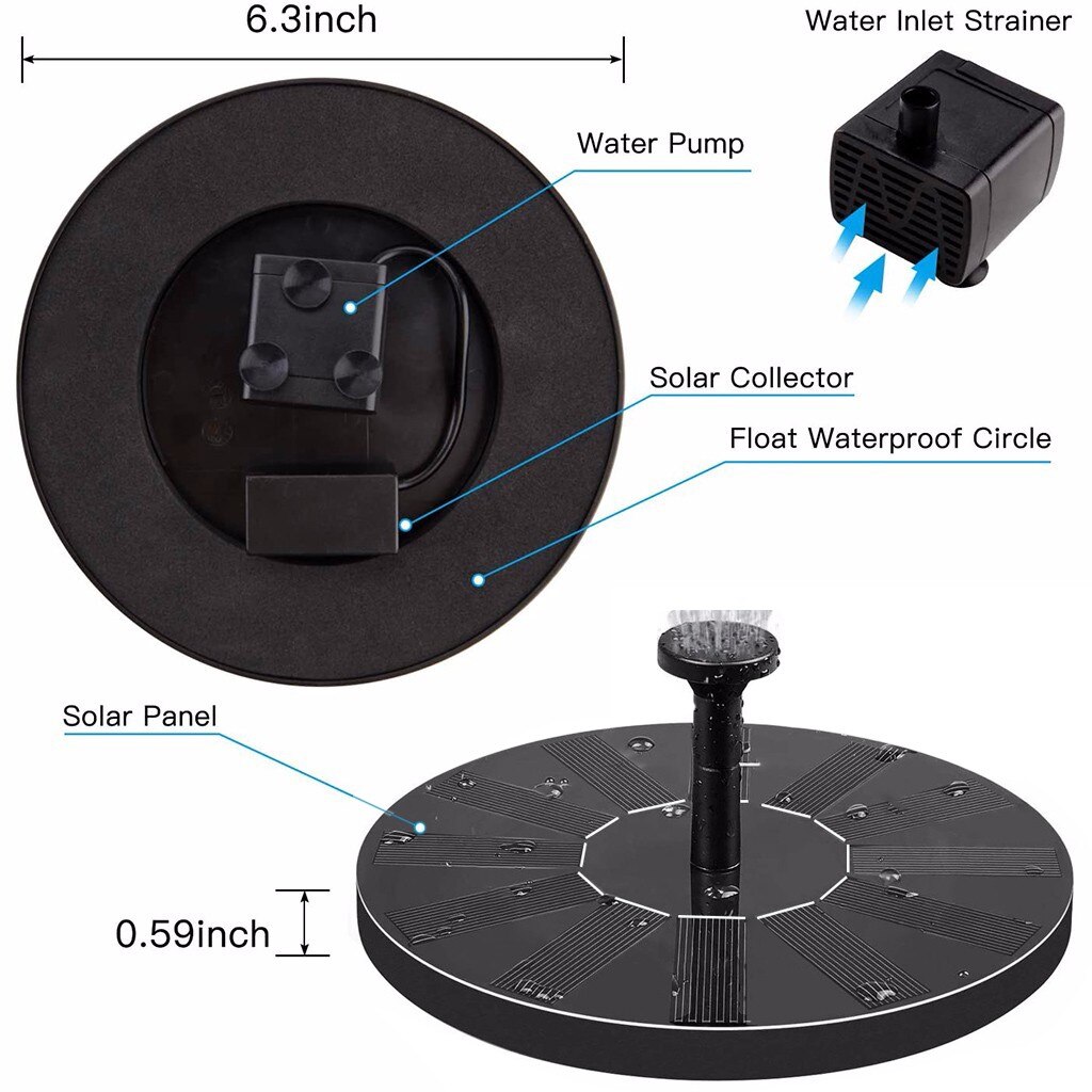 w#Solar water spray 1.4W independent floating solar bird bath water round nozzle, removable and replaceable