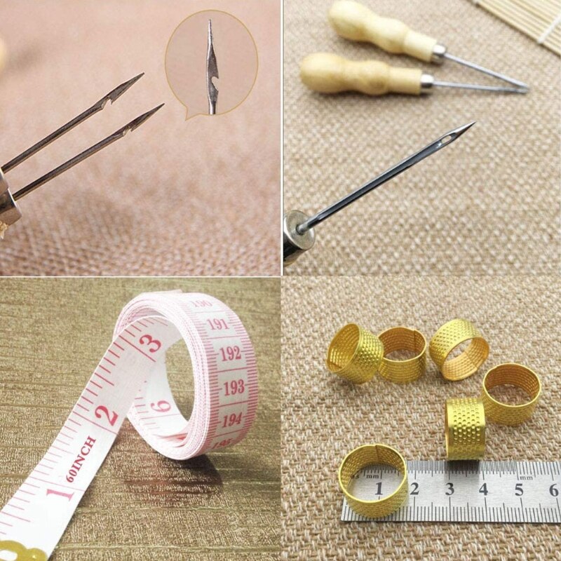 Leather Craft Sewing DIY Repair Kit, Tool Kit Leather Hand Sewing Needles Canvas Thread and Needles Tape Measure Large-Eye Stitc