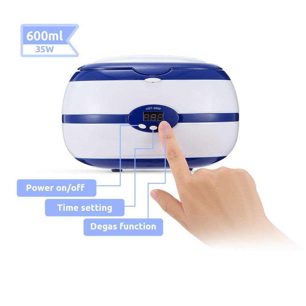 GTSONIC VGT-2000 Ultrasonic Cleaner 600ml 35W for Necklace Earrings Bracelets Dentures Household Ultrasonic Baths: VGT-2000 Blue / US