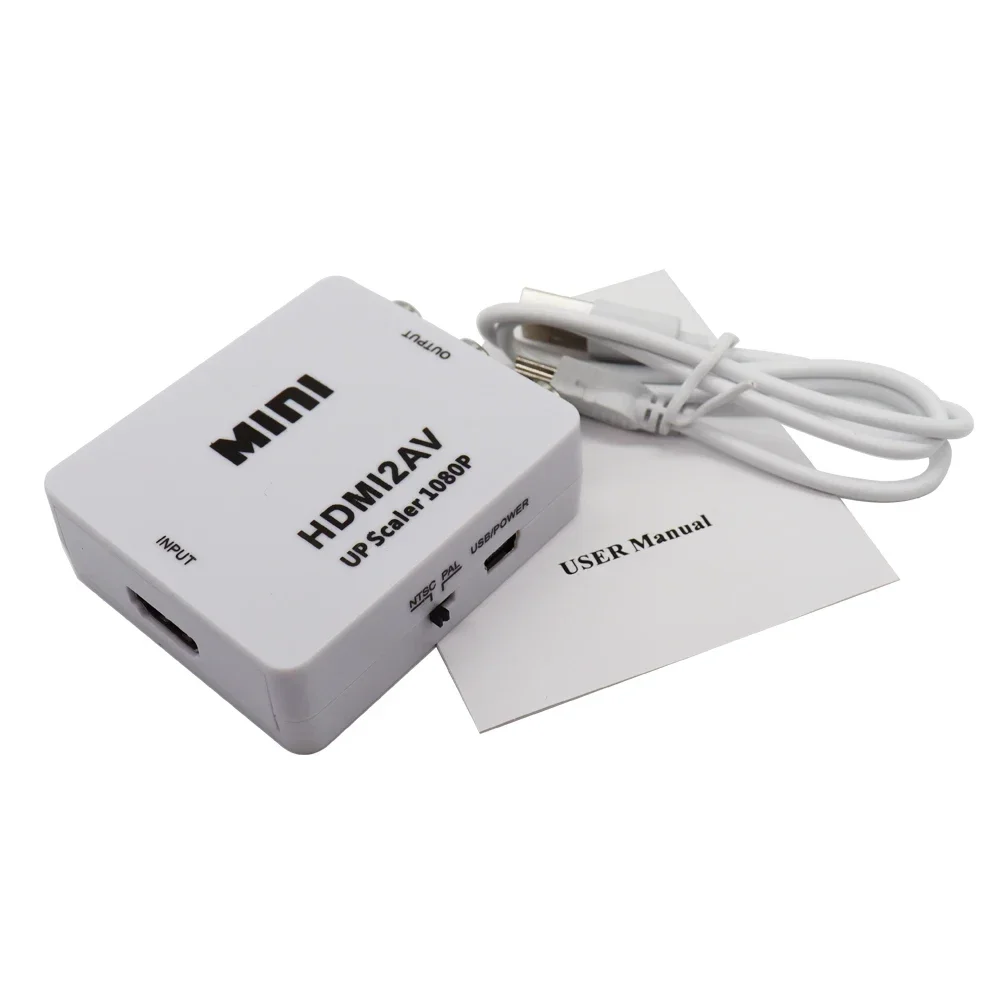 Mini HDMI-kompatibel zu RCA AV/CVBS Verbund Video AV Konverter Adapter HDMI2AV für TV VHS VCR DVD: Weiß
