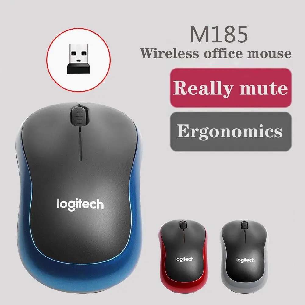 Original logitech  m185 trådlös mus 2.4 ghz 1000 dpi 3 knappar tyst spelmöss optisk navigation för pc/laptop-mus gamer