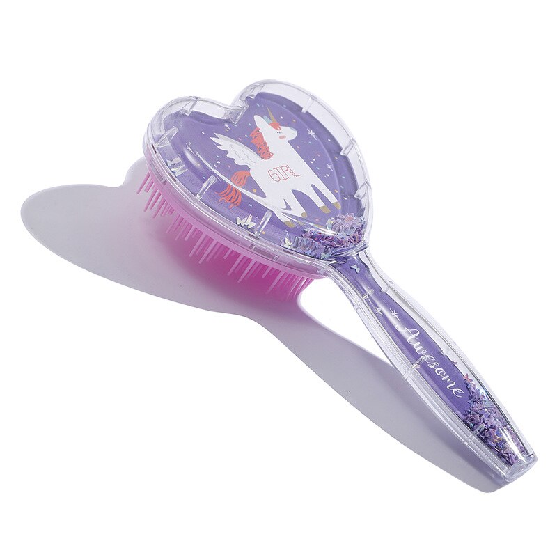 Cute Heart Hairdressing Comb for Kids Anti-knot Massage Hair Comb for Children Girls Cartoon Unicorn Flowing Stars Hair Comb: purple unicorn