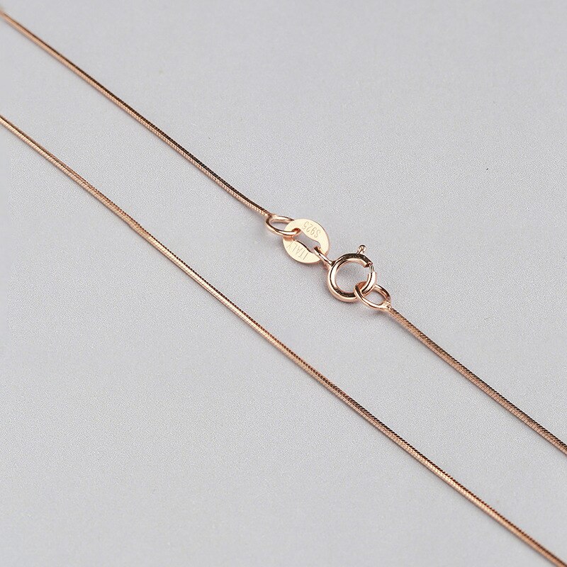 Cadena de serpiente de plata pura de 0,7mm, collar de oro blanco, oro amarillo, oro rosa, cadena de plata de ley para siempre