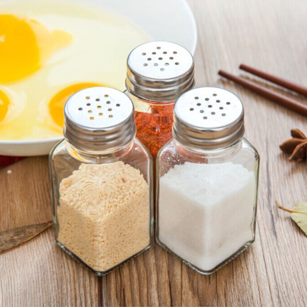 1 unidad de botellas de vidrio para cocina, botes de condimento, latas de condimento, pimentero, salero, salero, tarro de especias, contenedor de especias, barbacoa