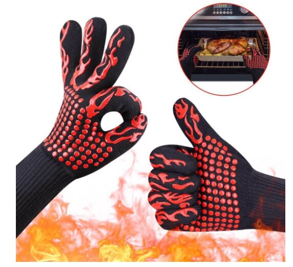 Handschuhe Wärmedämmung BBQ Hochtemperatur-draht-haar Widerstand 500-800 Grad Feuerfeste Mikrowelle Anti-Schleudern