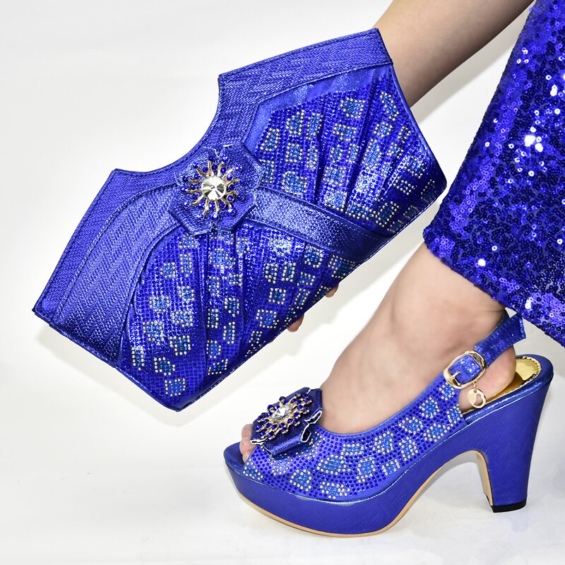 Italian Shoes with Matching Bags for Wedding Italy Red Color African Matching Shoes and Bags Italian In Women Wedding Shoe: Blue / 9.5