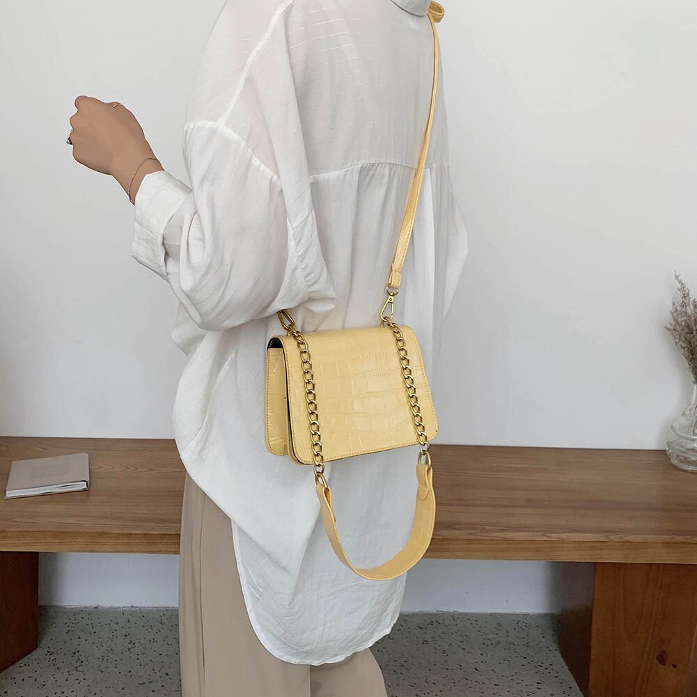 Sacchetto di Spalla dell'annata Delle Signore Catena Della Spalla messaggero Borsa Crossbody di Cuoio Delle Donne Della Borsa di colore Solido Borsa Femminile