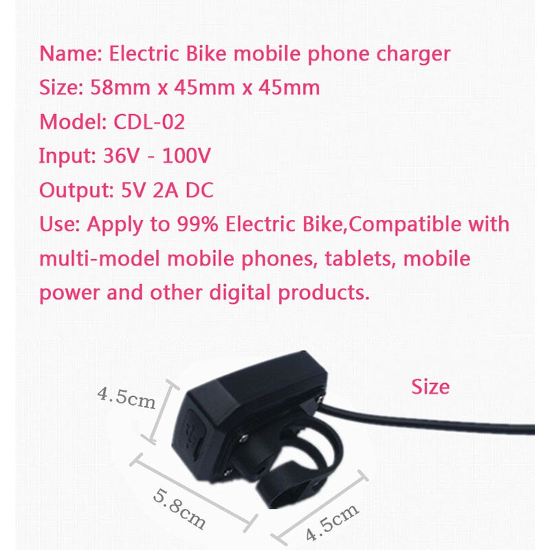 Elektrische Fiets Usb Charger Output 5V 2A Voor Mobiele Telefoons Ebike Input Dc 36V 48V 72V 100V Stuur Voor Mid Hub Motor Kits