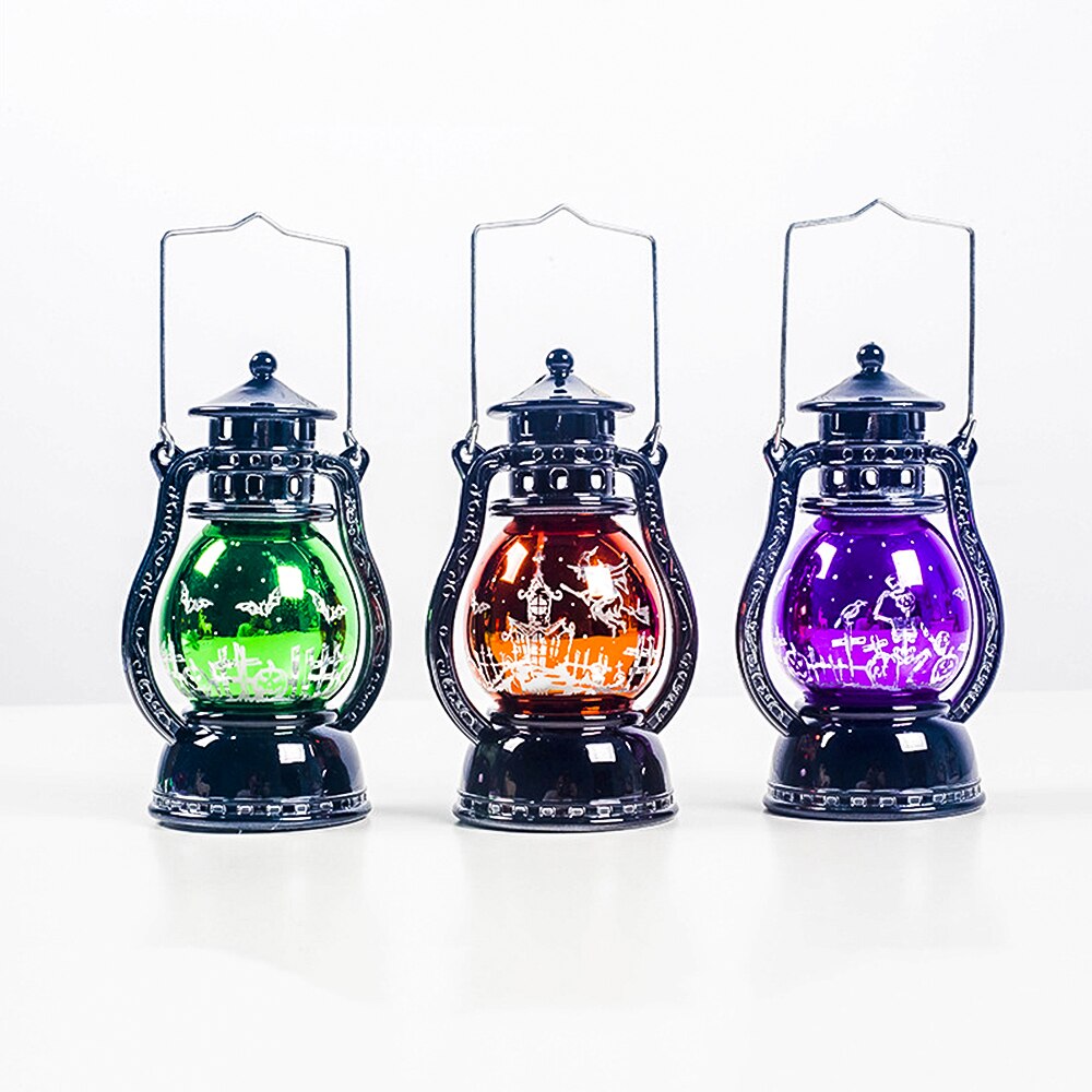 Retro Oil Lamp Desktop Hanging Bar Night Light Festival Atmosphere Props Halloween Decorative Led Small Lantern For Home Party