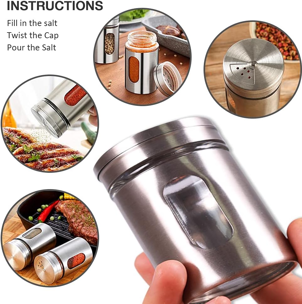 Tarro de condimentos multiusos, salero y azúcar de acero inoxidable con cubierta giratoria, contenedor de botella de especias y condimentos, utensilio de cocina