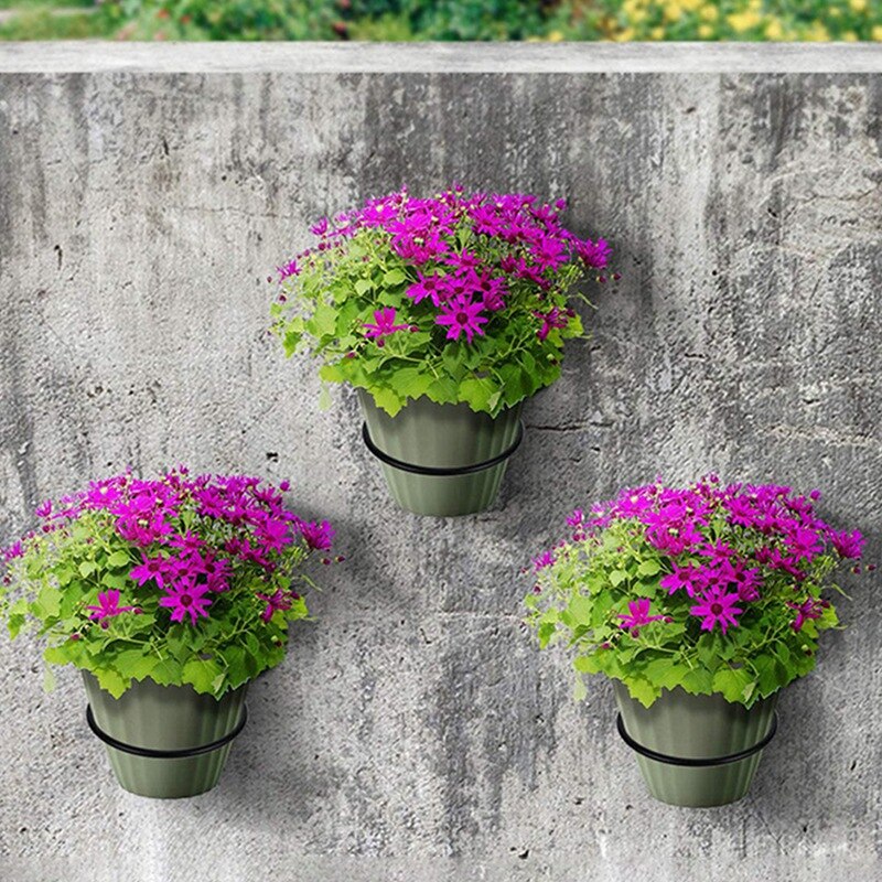 Bloempot Houder Ring Wandmontage Metalen Planter Haken Hangers Muur Beugel, 3 Pack, Zwart, 8 Inch
