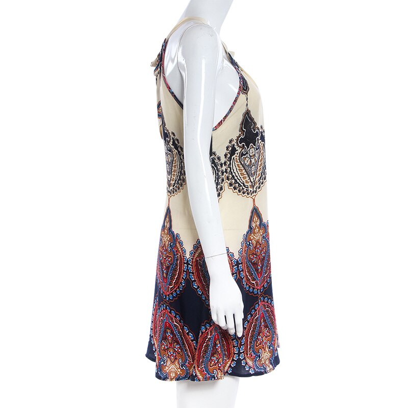 Verano Halter Mini vestido de mujer suelto sin mangas fuera del hombro Vestidos cortos verano Vestido de playa Boho vestido de mujer
