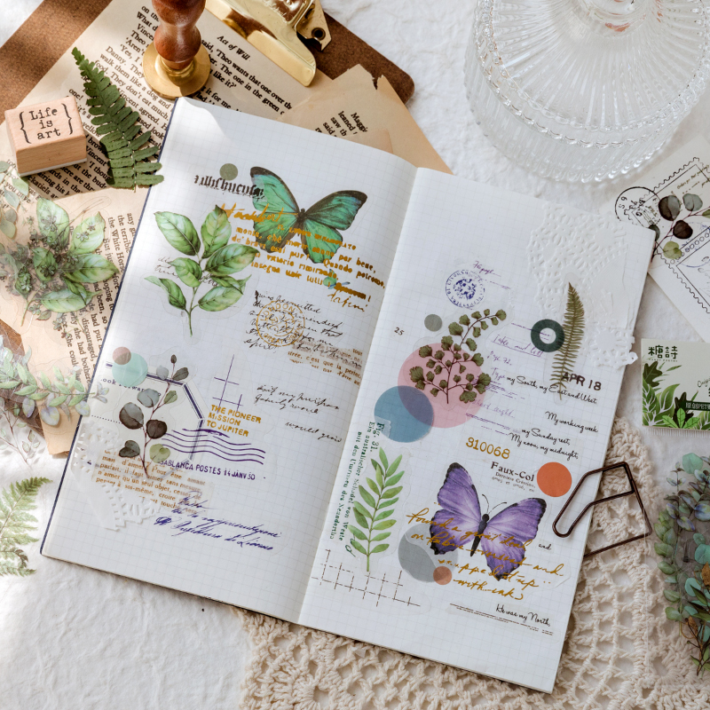 Colección de plantas naturales, pegatinas decorativas de PVC de hojas verdes, etiqueta para álbum de recortes, diario, papelería, álbum, taza para teléfono, planificador diario