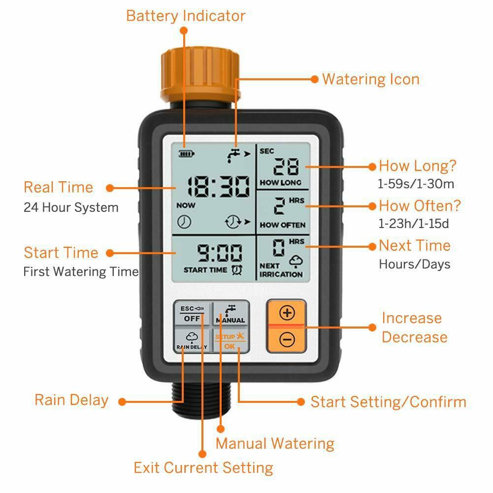3 Inch Waterproof Digital Irrigation Timer Large Screen Water Irrigation Timer IPX5 for Garden Lawn Hose Faucet PI669