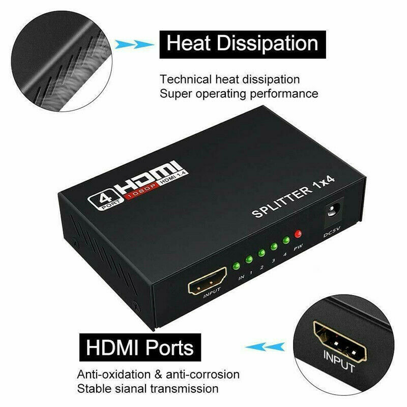 HDMI-compatible Splitter 1 In 4 Out Full HD 4-Port Hub Repeater Amplifier v1.4 3d 1080p For HDTV DVD For PS4 Xbox