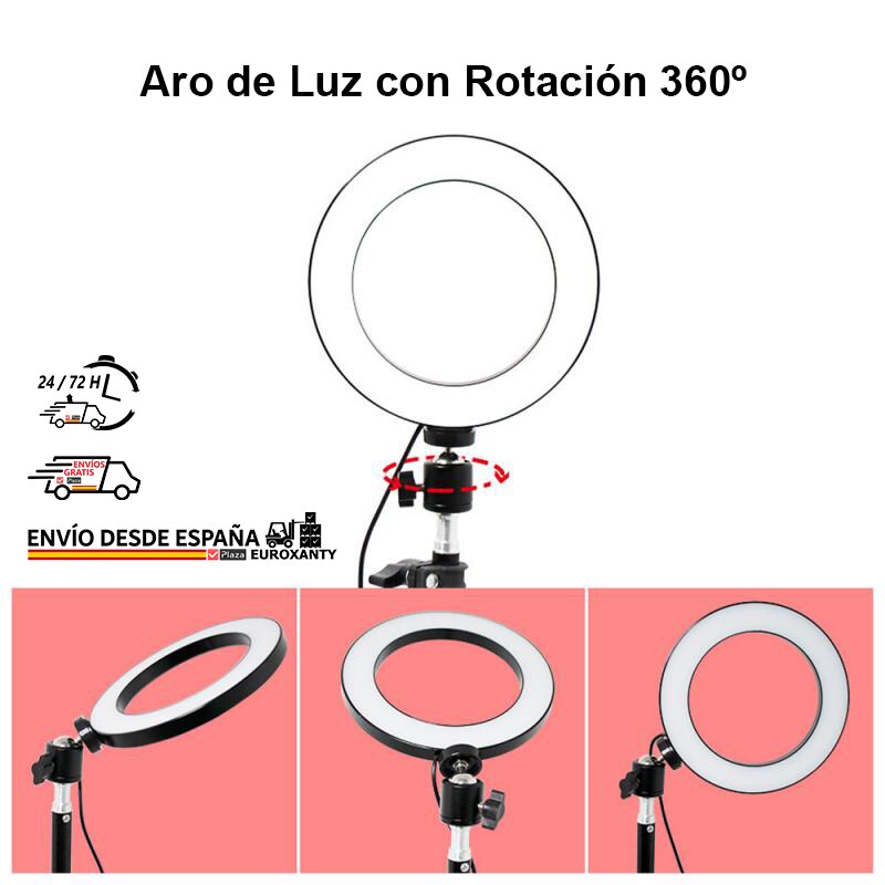 EUROXANTY®| Cerceau de lumière | 16cm 6 "| Anneau lumineux à LED | Cerceau de lumière avec trépied | Anneau de lumière | Maquillage | Tik Tok | Plaza España
