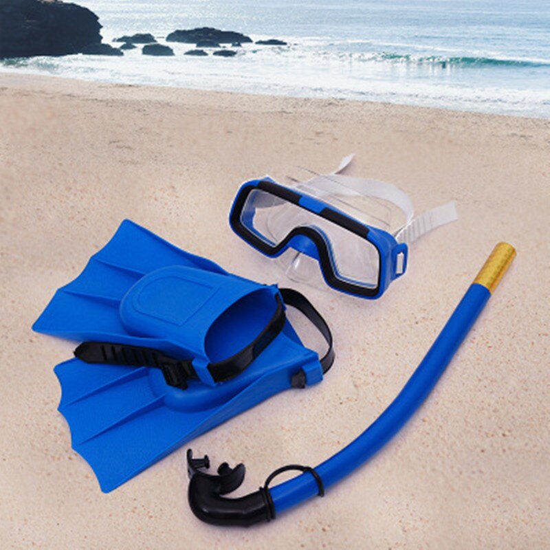 3 unidades de equipo de buceo, máscara de buceo de silicona, máscaras de submarinismo submarinas de buceo para niños, juego de aletas de buceo,: blue / L / XL