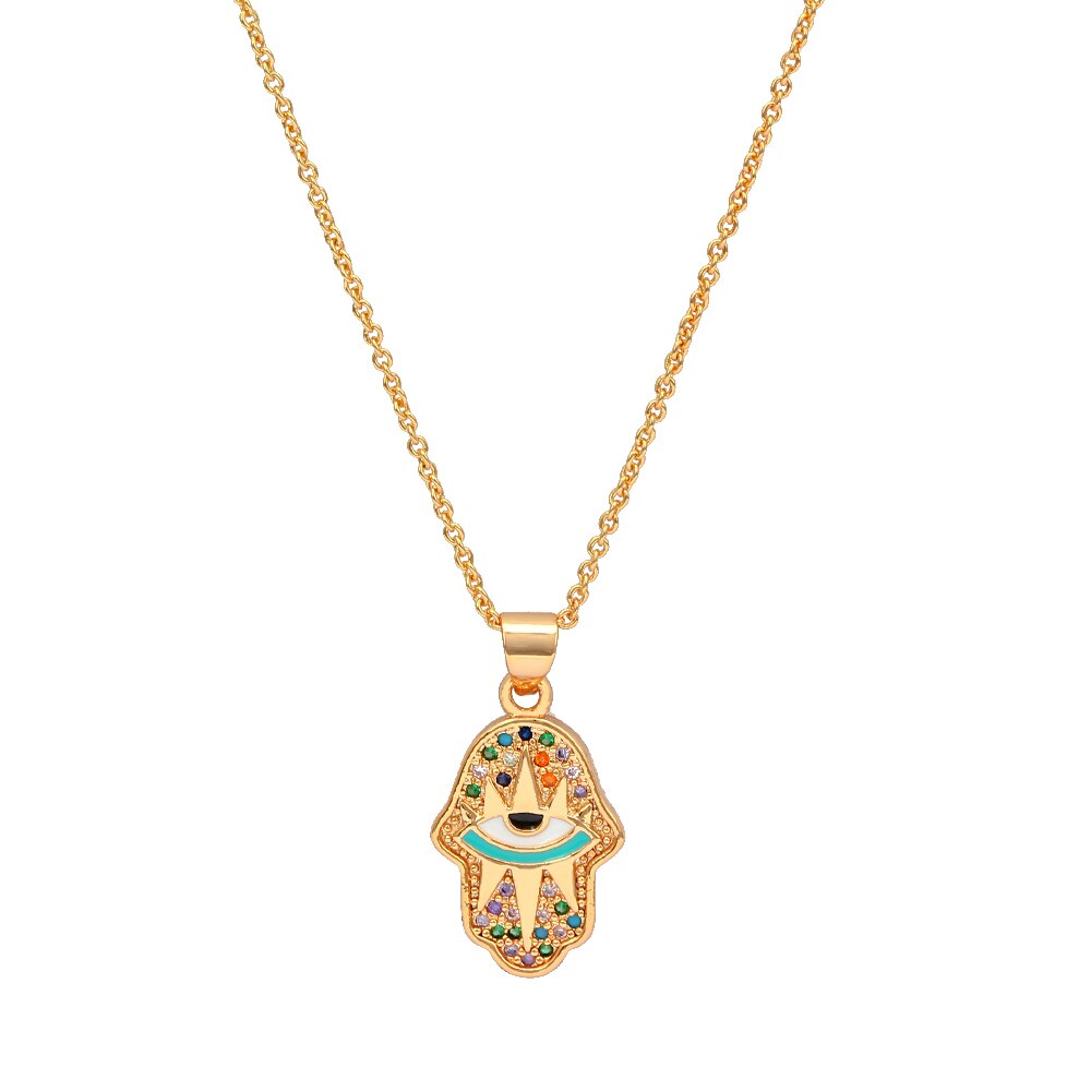 Ojo de la suerte Fátima Hamsa mano turco mal ojo colgante collar de Color dorado cadena larga Collar para mujeres niñas joyería de: 6