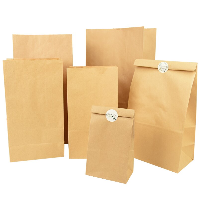 50pcs Kraft Paper Bag Bags Packaging Biscuit Candy Food Cookie Bread Snacks Baking Takeaway Bags Wedding Party Packaging