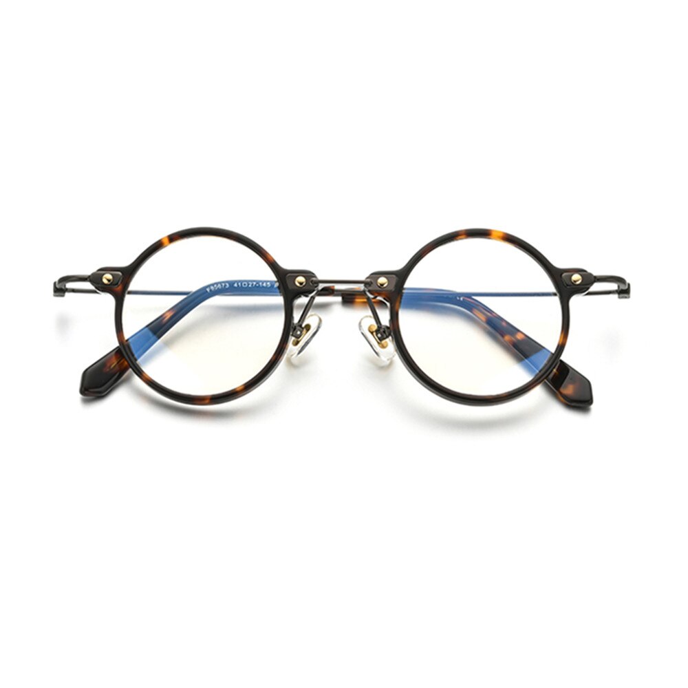 Marcos de anteojos redondos y pequeños para hombre y mujer, montura de anteojos hecha a mano de acetato de titanio, borde completo Rx able óptico, , 36mm: Tortoise 2