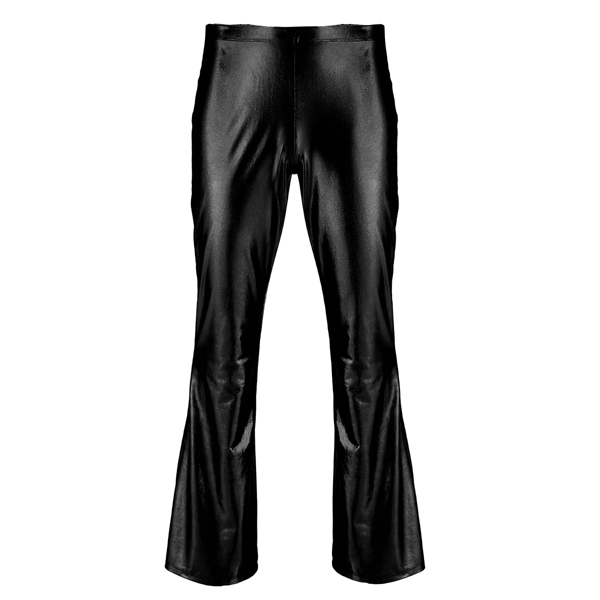 Men's Slim Fit Flared Biker Pants – Metallic Shiny Faux Leather For Stage & Party (Size L)