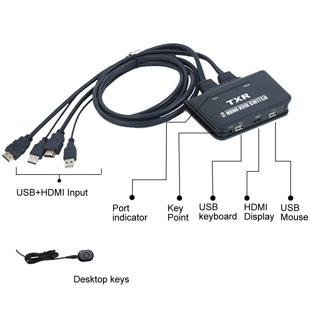2 Port With Cables KVM Switch Computer Dual Monitor Notebook USB Plug And Play Splitter Box Accessories Desktop Controller
