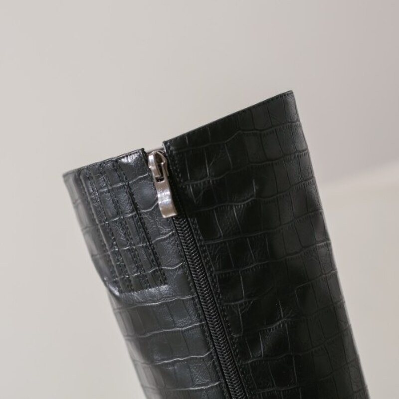 Bottes hautes pointues et épaisses à talons hauts pour femme, chaussures européennes et américaines, noires, blanches, grandes 43, sexy, hiver