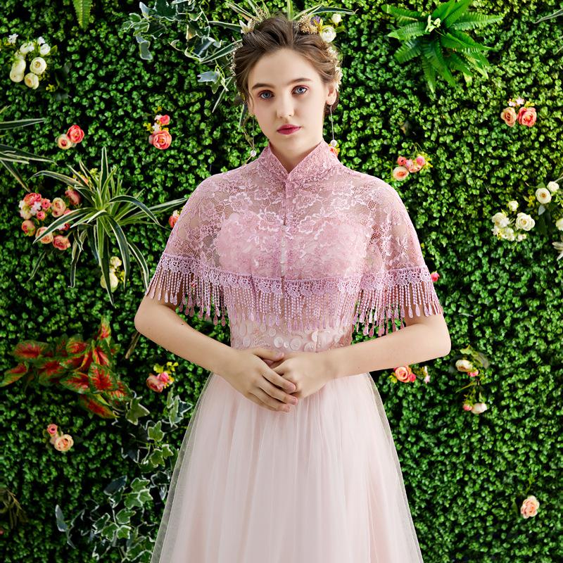 Zomer Vrouwen Bolero 11 Kleuren Kant Bruids Stola Wraps Vintage Kwasten Bruiloft Jas Sjaal Elegante Avond Jas Cape Mariage: Dark Pink