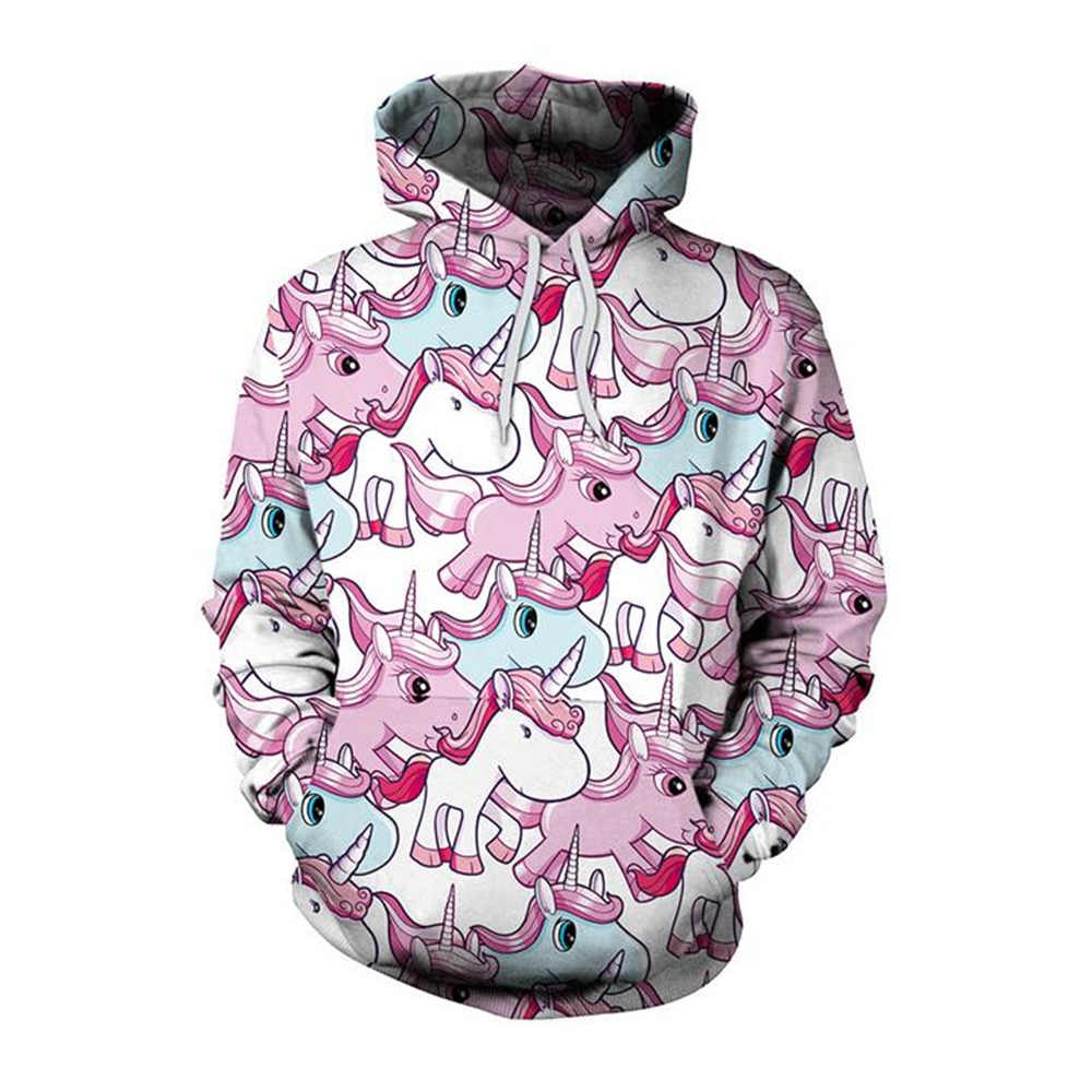 neue Digitale Druck Sweatshirt frauen Lose Mit Kapuze Aquarell Einhorn Pullover Kreative Paar Casual Outerwea: XXL / Rosa