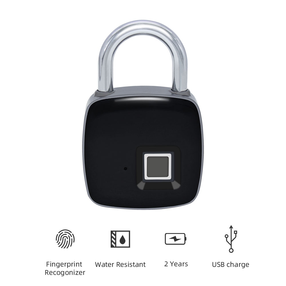 Security Smart Fingerprint Door Lock IP65 Grace Waterproof Intelligent Padlock Square Zinc Alloy Metal