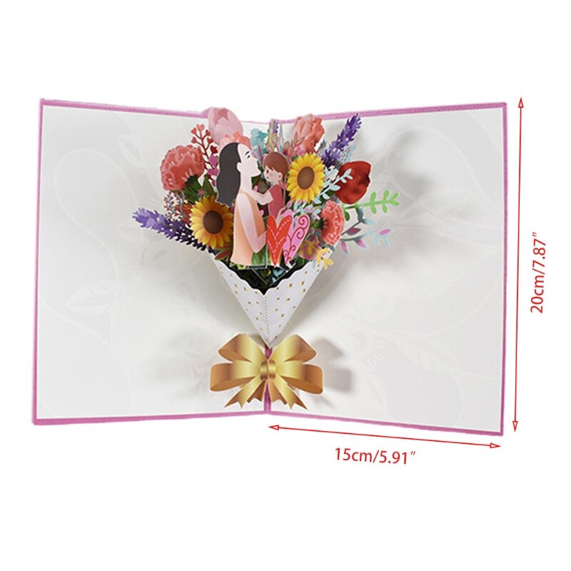 3D Pop-Up Flower Bouquet Greeting Card for Happy Birthday Mother's Day with Envelope