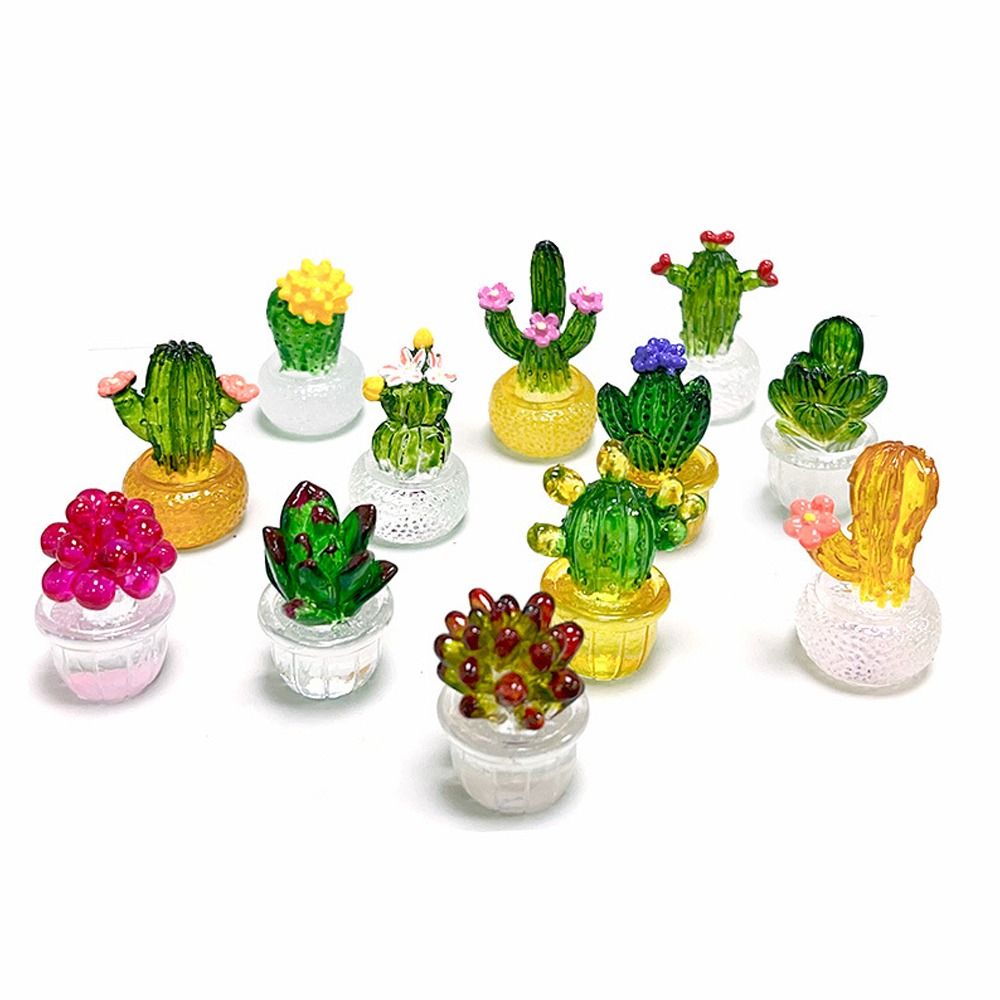 Cartoon Cactus Bonsai Decor Resin Crafts Transparent Fleshy Mini Cactus Figurines Realistic Simulated Cactus Home Accessories