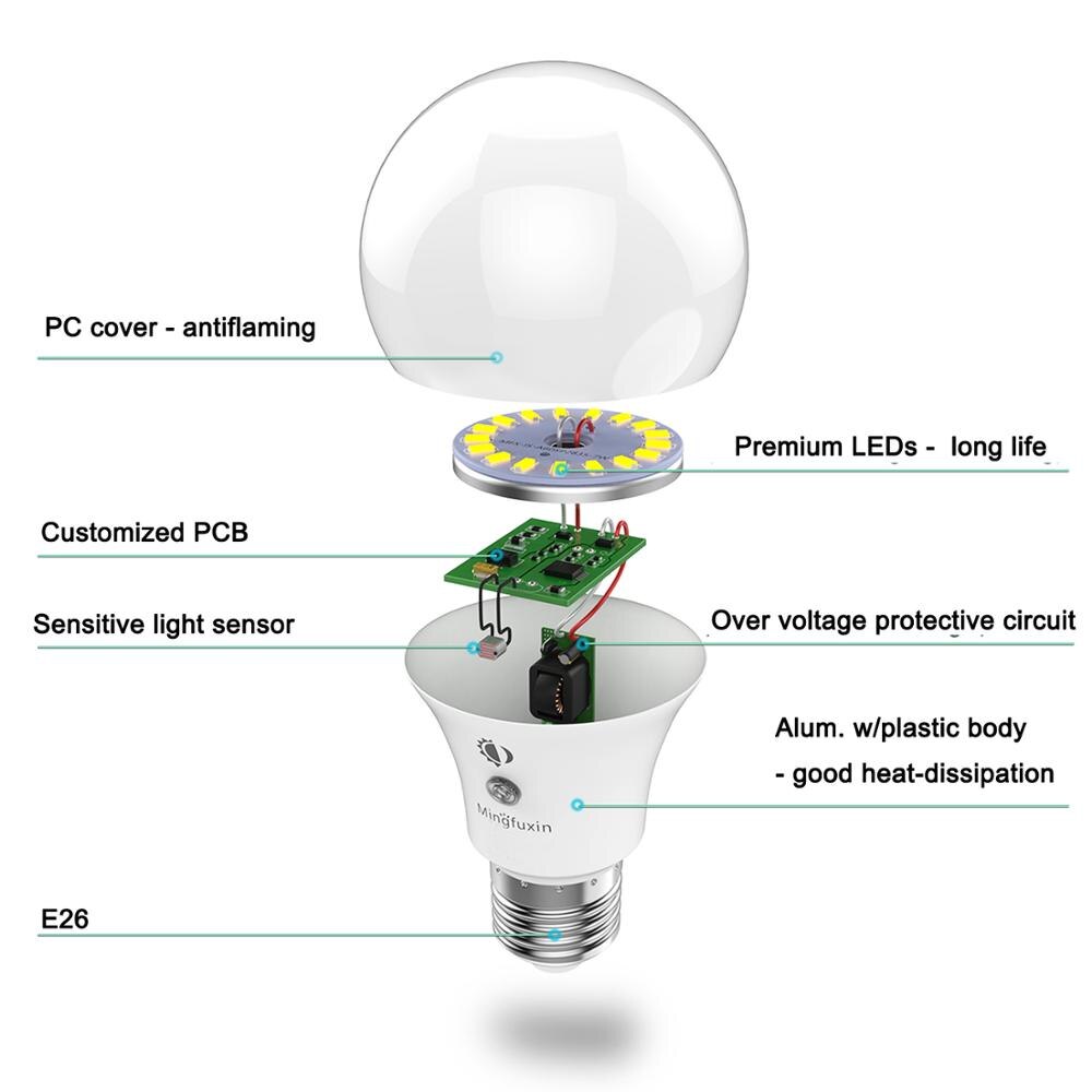 Upgraded A19 7W E26 E27 Auto on/off LED Sensor Bulb 100 Watt Equivalent Dusk to Dawn Light Sensor LED Bulbs