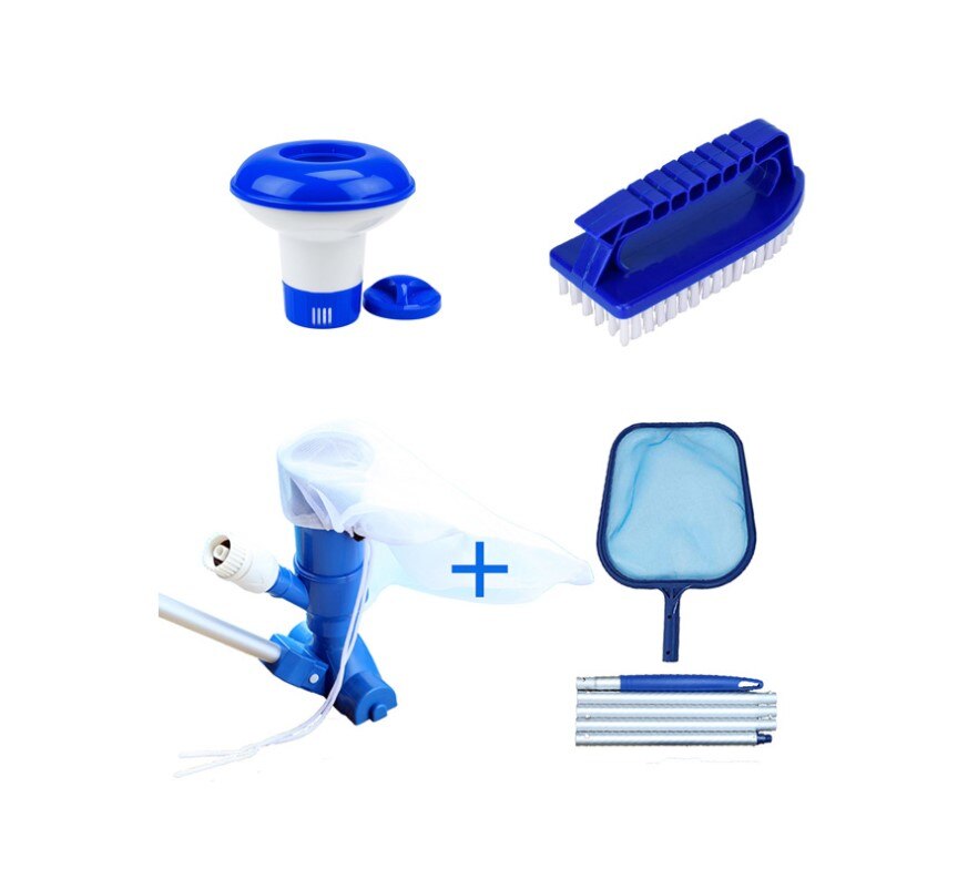 Swimming Pool Vacuum Cleaner Brush Cleaner Tool Above Ground Pond Fountain Vacuum Zooplankton Body Brush Detachable Cleaning Set: blue3