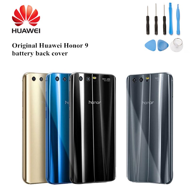 Alkuperäinen huawei honor 9 lasi akun takakansi + kameran linssin kehys takaluukun kotelon vaihto-osat ilmaiset työkalut