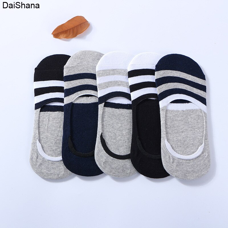 5 Pairs Spring Summer Men Cotton Boat Socks Short Striped Male Ankle Sock Low Cut Shoe Liner Invisible Slippers Nop-Slip Meias: A