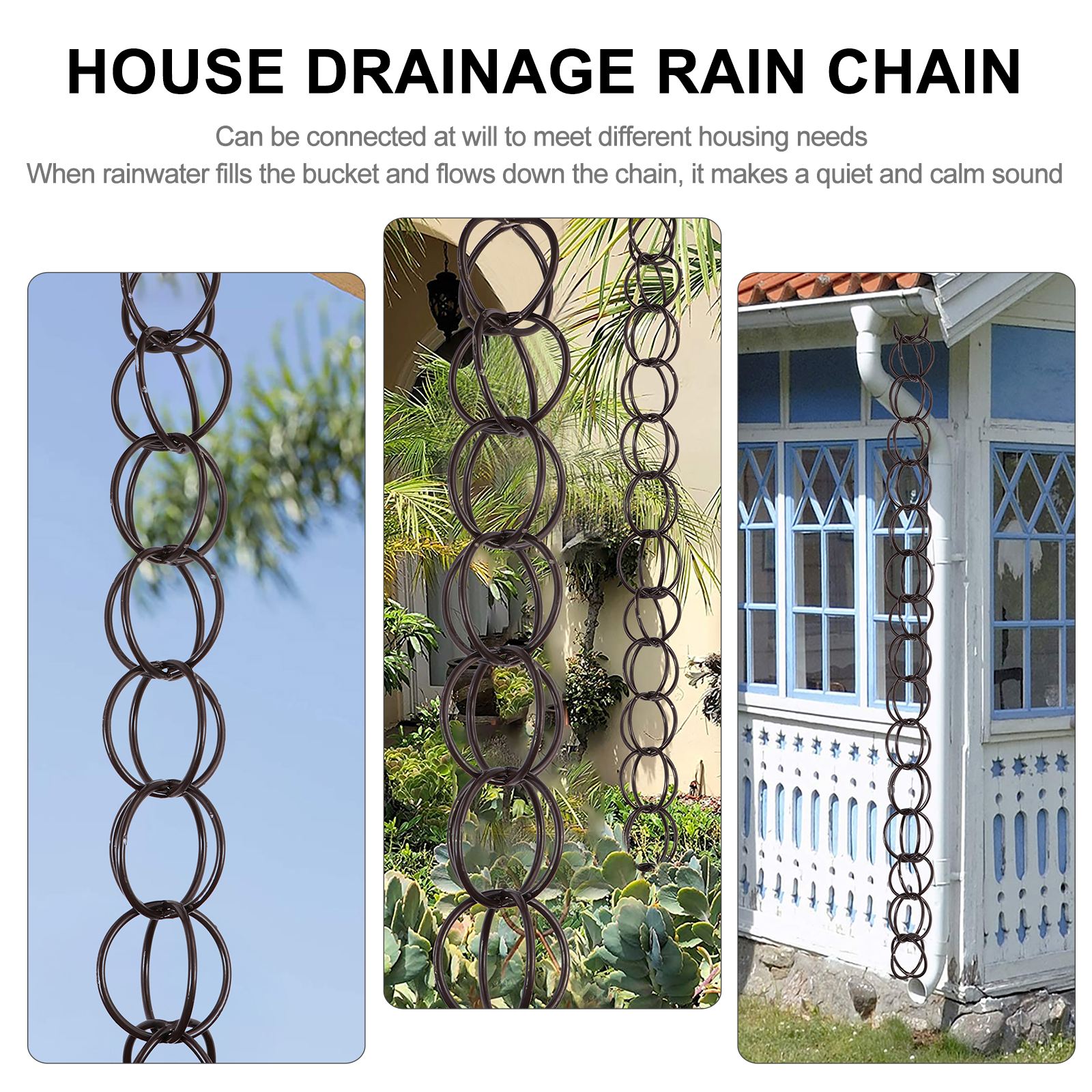 1PC 1M Winter Drainage Chain Copper Rain Chain Building Villa Roof Gutter Rainwater Chain Drainage Rain Chain Gutter Downspout