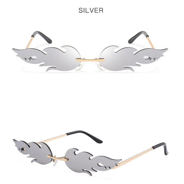 Fire Bril Flame Zonnebril Luxe Mode Vlam Vrouwen Randloze Wave Zonnebril Metal Shades Vintage Vrouwen Brillen UV400: 04