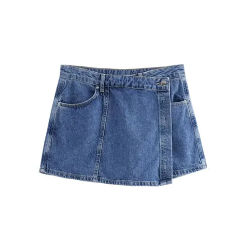 Sommer denim todelt sæt korte ærmer lommer dame top mini nederdel shorts afslappet dame 2 sæt  y2k: L / Himmelblå