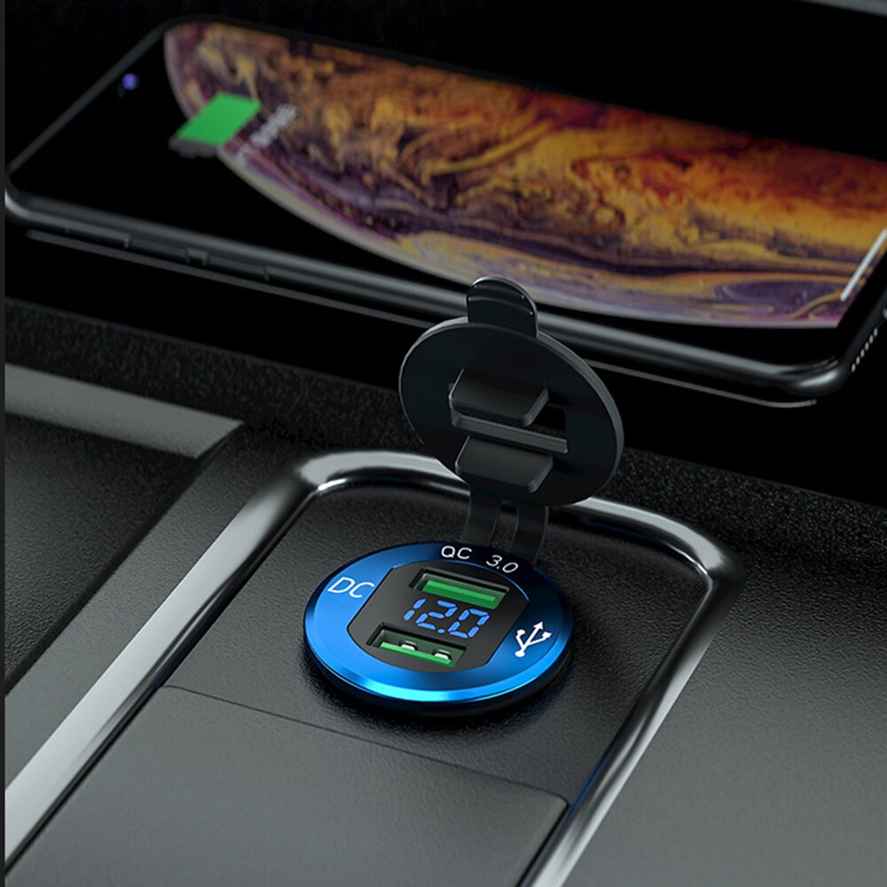 QC3.0 Quick Dual Usb Lader Led Display Snelle Chatge Voor Avt Motorfiets Auto Boot Waterdicht Snelle Mobiel Lading Socket Plug